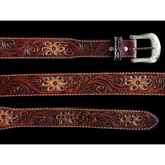 Ranger Belt Co WB3971 Tapered Western Belt Hand Tooled Floral Leather Size 40 - Picture 1 of 6